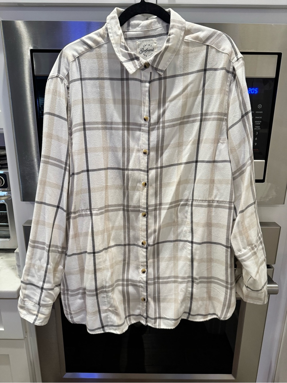 Jachs Women's Plaid Flannel Button-Down Shirt - White, Taupe & Gray